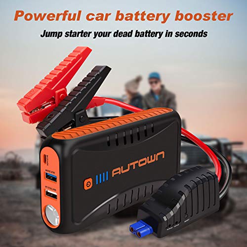 AUTOWN Jump Starter, 10000mAh Car Jump Starter with Quick Charger, Portable Battery Booster 12V Auto Power Pack with LED Flashlight, Smart Jumper Cables