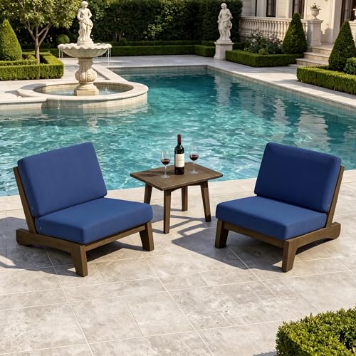 Image of Pia Ricoo 3 Piece Patio Bistro Set with Patio Chairs and Table, Heavy Duty Wood Patio Furniture Set, All-Weather Outdoor Chairs for Balcony, Deck, Poolside, Porch - Navy