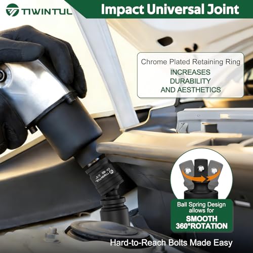 Image of Impact Universal Joint Set for Impact Wrench, 3-Piece 1 /2 inch 3 /8 inch 1 /4 inch Impact Swivel Socket Adapter, Cr-Mo Steel Impact Rated U Joint for Tight Engine Bay & Automotive Repair