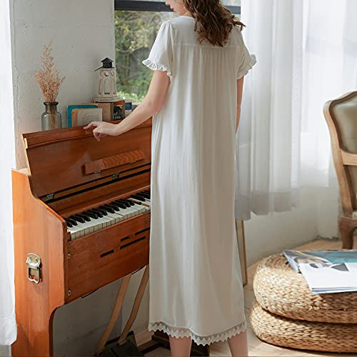 Lu's Chic Women's Victorian Nightgown Princess Cotton Sleepwear Short Sleeve Loungewear2