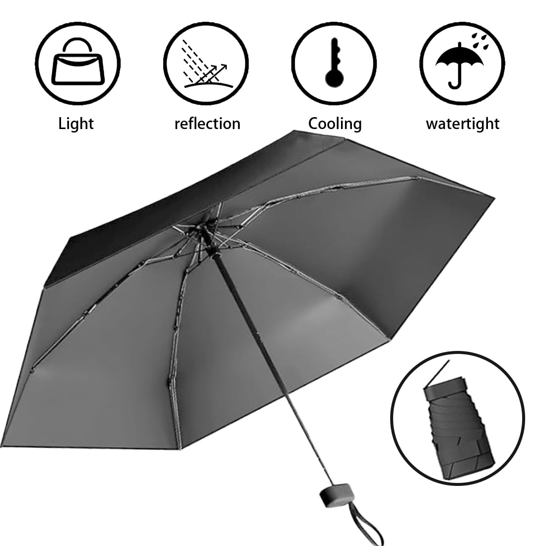 Parapluie de Voyage Compact et Léger–Mini Parapluie Pliant Résistant au Vent (Anti-UV)|Petit Parapluie Portable Compact pour Hommes et Femmes|Ultra Solide, Séchage Rapide&Écologique pour Sac à Main
