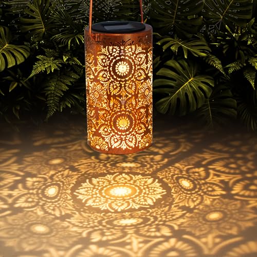 Solar Lanterns Outdoor Hanging Lantern Lights,Sunflower Metal Decor Lanterns-Waterproof LED Decorative Light for Garden Patio Yard Lawn Backyard Front Porch as Gifts for Mom Grandma Women