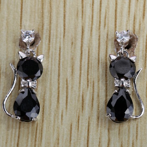 Yazilind Dazzling Silver Plated Cute Cat Cubic Zirconia CZ Flawless Post Dangle Earrings4