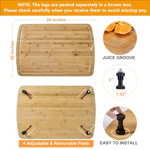 GarveeHome Bamboo Stovetop Cover Cutting Board with Legs and Juice