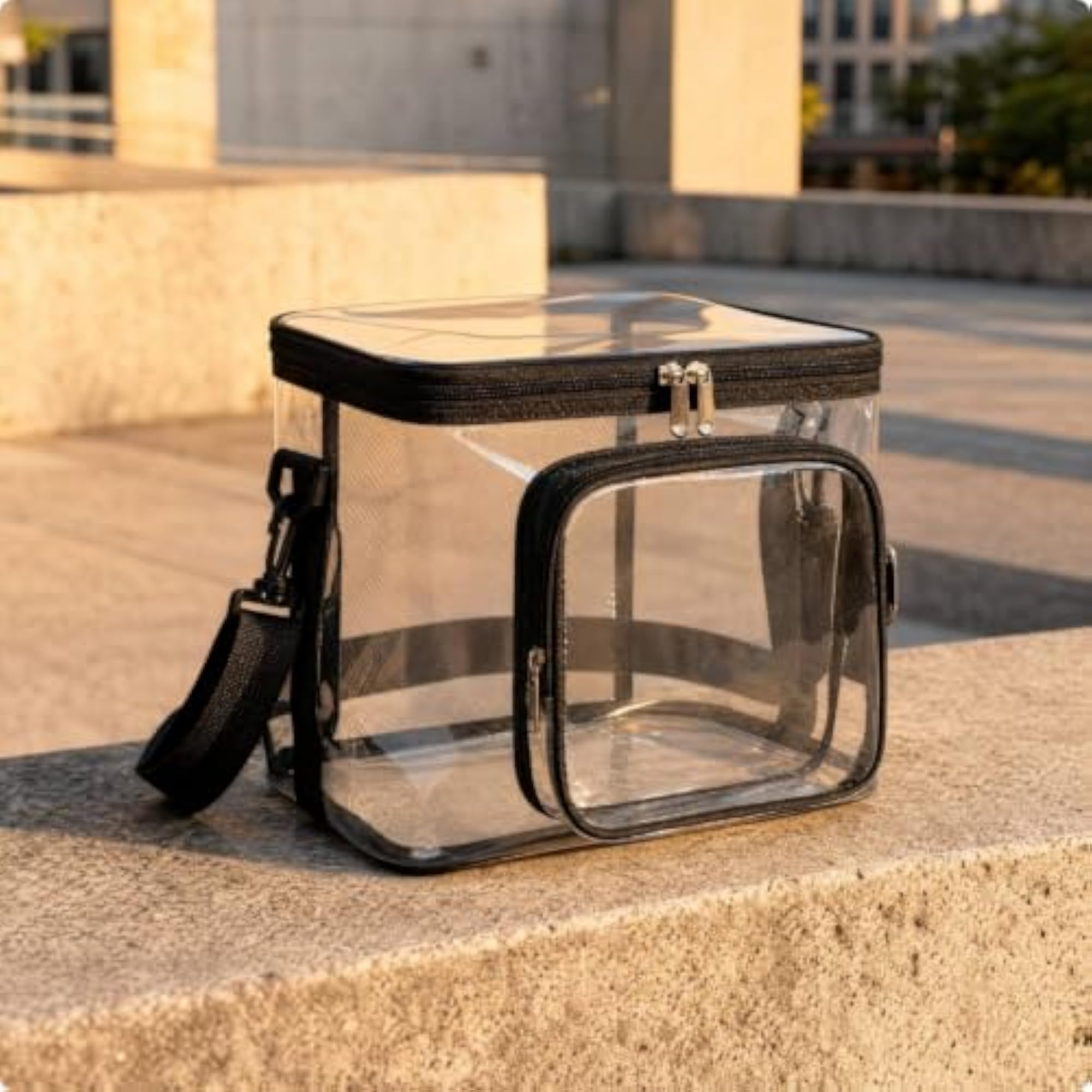 Water-Resistant Clear PVC Shoulder Bag, Multi-Compartment