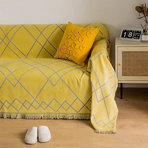 Roomlife Yellow Geometry Pattern Sectional Couch Covers For 3 Cushion Couch Sofa Thick Cozy Chenille Sofa Covers Practical Sofa Slipcover Couch Cover For Dogs Cat Pet Furniture Protector,71" X 134" #TOP5