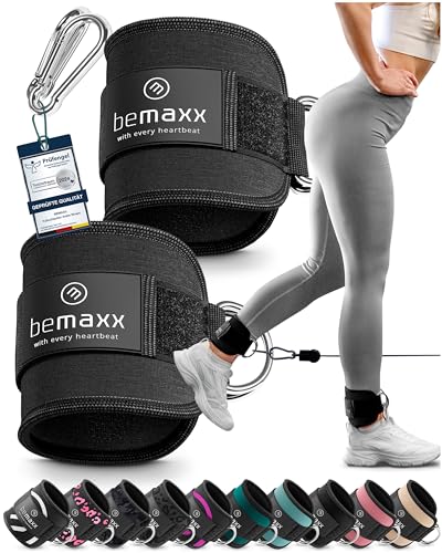 BeMaxx Fußschlaufen für Kabelzug 2er Set + eBook - Kickbacks Fussschlaufen Klettverschluss Gepolstert - Seilzug Ankle Foot Straps Fuß-Manschetten Schlaufen | Gym Zubehör Kraft-Sport Fitness Frau Mann