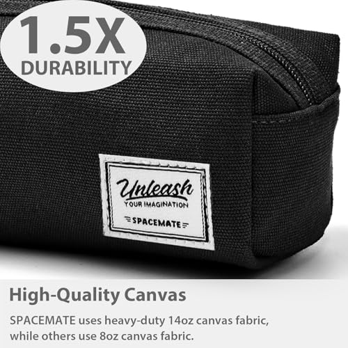 Image of SPACEMATE Pencil Case Pouch Box Bag School Supplies Girls Boys Kids, Cute Preppy Stuff Large Big Capacity Aesthetic Canvas Pen Organizer, Back to College Stationary, Black, Simple Style, 1200ml