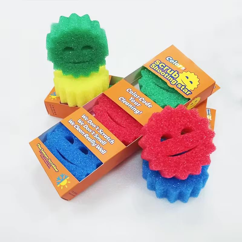 Image of Scrub Smiley Face Sponges - Non-Scratch Dual-Texture Scrubbers for Dishes, Kitchen, and Bathroom - Fun Smiling Design, (3-Pack)