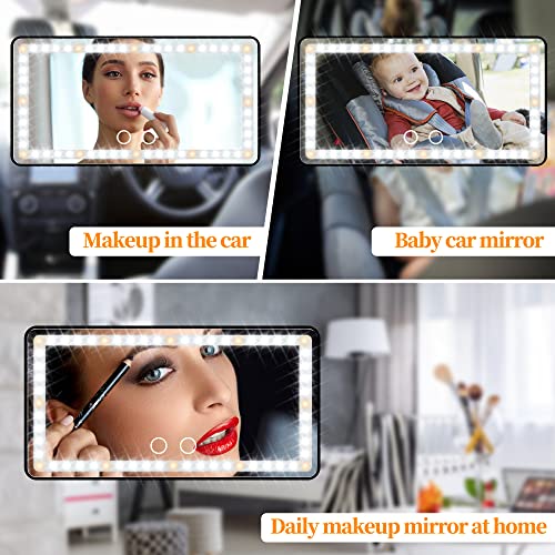 Image of Car Visor Vanity Mirror,Car Makeup Mirror with 60 LED Lights,Car Cosmetic Mirror with Built-in Battery,Rechargeable Touch Screen LED Makeup Travel Mirror,3 Light Mode Dimmable (with Battery, Black)