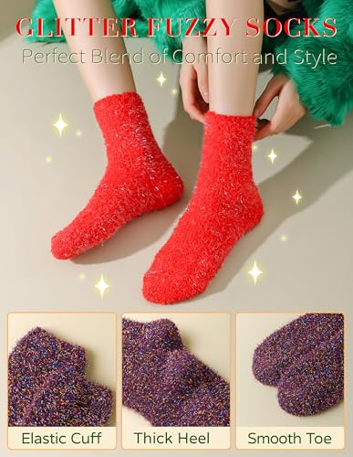 Sparkly Fuzzy Socks for Women Men, Halloween Gifts Boo Spooky Basket Stuffers, Funny Cute Crazy Fluffy Plush Slipper Socks for Girls Boys 3 Pairs2