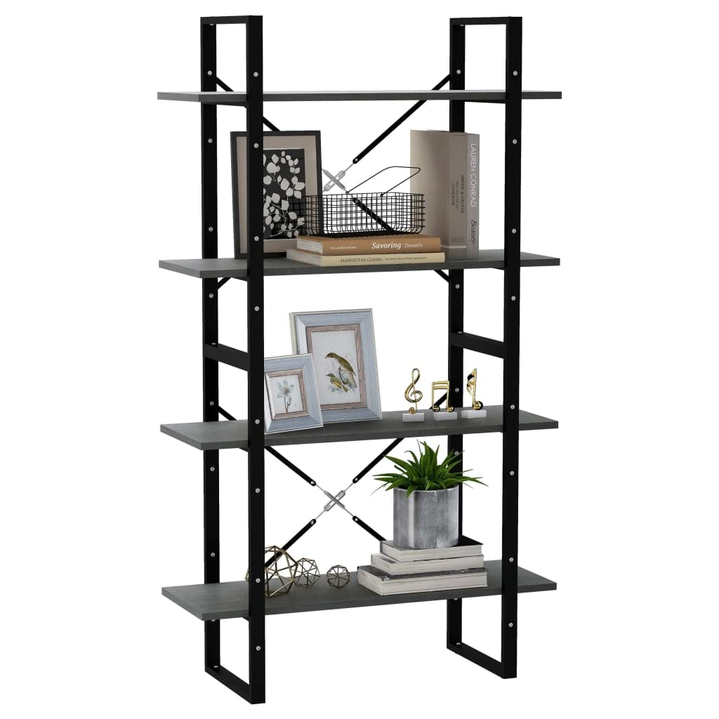Scaffale per soggiorno, libreria, 4 scomparti, grigio, 80 x 30 x 140 cm, in legno di pino massiccio, per libri, soggiorno, studio, ufficio