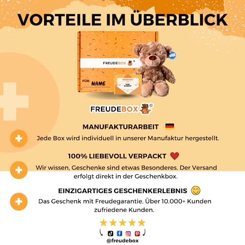 FREUDEBOX® - Personalisierte Geschenkbox mit Teddy Kuscheltier, Namen und persönlicher Nachricht