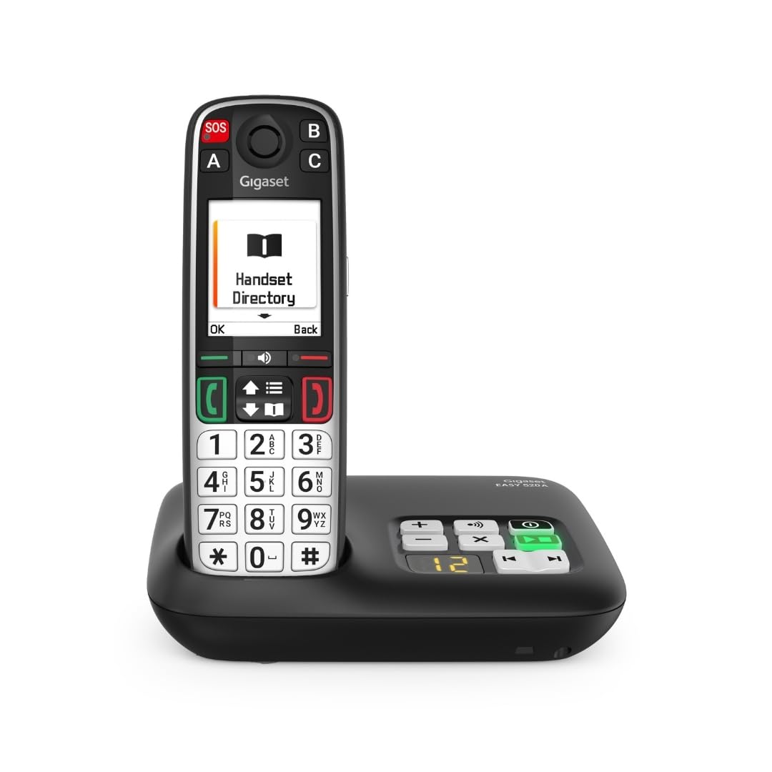 Gigaset Easy 520A Seniorentelefon mit Anrufbeantworter, SOS-Notruf, Schwarz | 2,2-Zoll-Farbdisplay, Freisprechfunktion, Direktwahltasten, Made in Germany, [Kompatibel in DE, IT, FR, NL, BE, CHE, AUT]