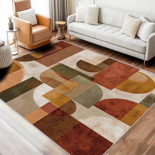 Tapis rétro 50s géométrique lavable antidérapant pour salon - 3