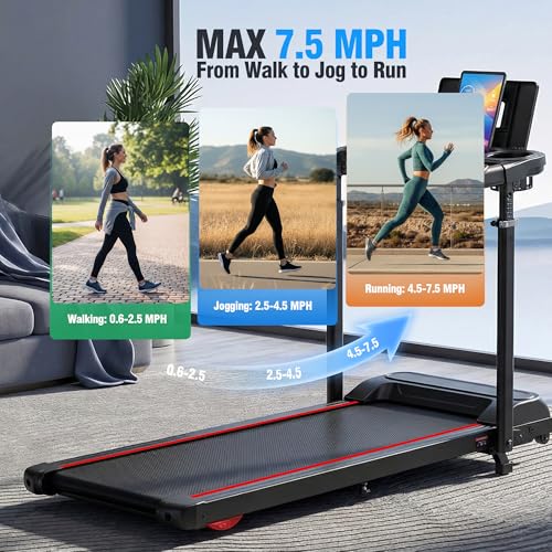 Image of Treadmill with Desk Workstation & Adjustable Height, 450 lbs Weight Capacity, Folding Incline Treadmill with Handle Bar, Portable Ultra-Quiet 3.5HP Walking Pad Treadmill with Desktop for Home Office