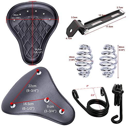 Black Motorcycle Cushion Spring Solo Seat Compatible with Honda Rebel 250 300 500 Refit Bobber (Black-Rhombus)