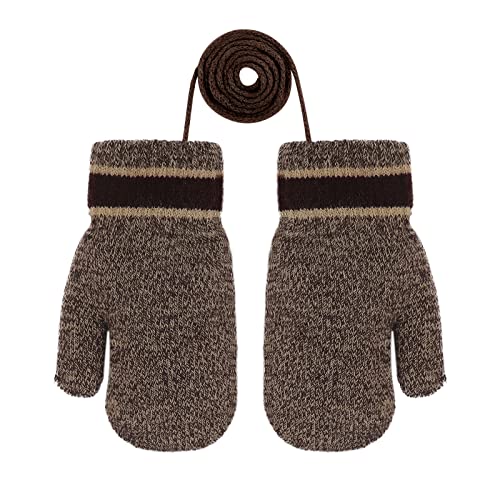 PURFUN Toddlers Thermal Short Knitted Gloves Baby Kids Winter Thicken Plush Lining Mittens Hands Warmer Indoor Outdoor Cartoon Bear Full Finger Gloves Mitts for 1-3 Yrs Girls Boys2