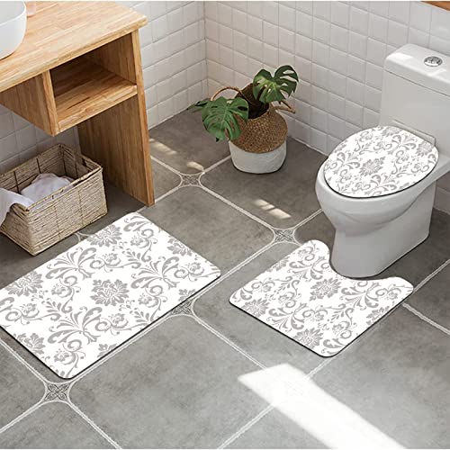 Badezimmer Set, rutschfeste Badematte und WC-Vorleger-Set, Silhouette Stil grau barock gefliest Seide abstrakt…