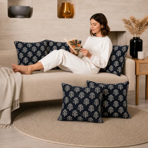 Image of STITCHNEST 'Nomad Weave Collection' Cushion Covers 16 x 16 Inches Set of 2 - Elegant Jacquard Fabric, Washable & Durable for Modern Living