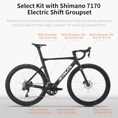 SAVADECK Carbon Road Bike, Lightweight 24-Speed Shifting Road Bicycle with Shimano 105 Di2 7170 Groupset, Carbon Frame with 700C Carbon Wheelset Disc Brake, Integrated Design Race Bikes for Adults