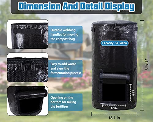 MyLifeUNIT Compost Bins Outdoor, Composting Bin for Outside Garden, Reusable Garden Yard Waste Bag, 34 Gallons (1 Pack, Black) by MyLifeUNIT - Image 6