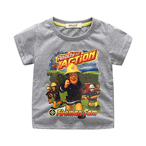 GD-fashion Kids Fireman Sam Tshirts-Premium Cotton Comfort Crew Neck Tee-Boys Girls Short Sleeve Tshirts Gray