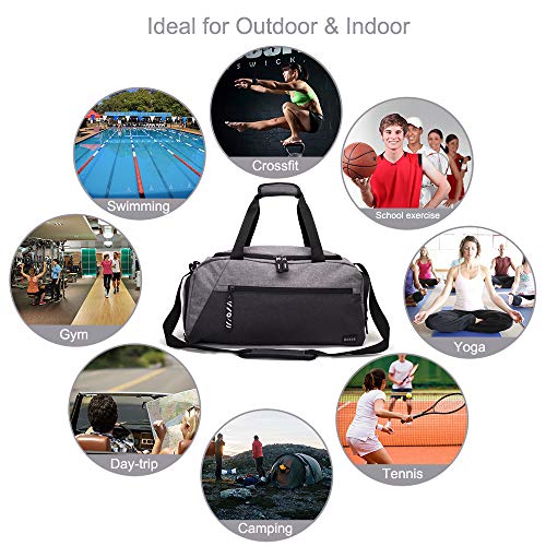 Rotot Sports Duffle Gym Bag, Men Women Duffel with Waterproof Shoe Compartment Pouch, Weekender Travel with a Water-resistant Insulated Wet Pocket Cooler (33L, Gray)