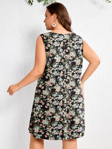 Image of AusLook Plus Size Summer Midi Dress for Women Sleeveless Casual A Line Swing Dress with Pockets Keyhole Neck Beach 1X-5X