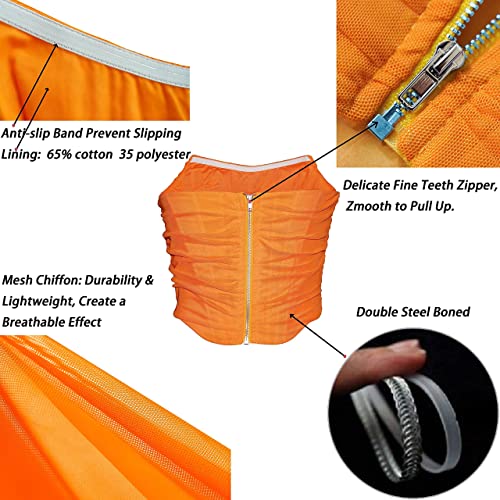 Moalluom Mesh Corset Crop Top Bustier Underbust Boned Backless Sleeveless Strapless Off Shoulder Aesthetic Bodyshaper For Women Y2K (Orange, 2) #TOP4