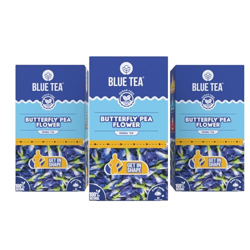 Image of BLUE TEA - Butterfly Pea Flower Tea - 25 Tea Bags (Pack of 3) Plant Based | Weight Management | Antioxidant Rich | Shankhpushpi | Caffeine Free - Flower Based Tea | Single Tear Box | Easy Pull Sachets
