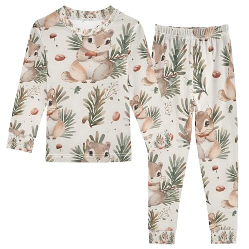 senya Cute Cartoon Squirrel Pajamas Set Long Sleeve Soft Cotton Sleepwear 2 Piece