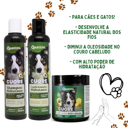 Kit Banho PET Shampoo 300ml + Condicionador 300ml + Mascara 500ml de Abacate Cuorte Para Caes e Gato