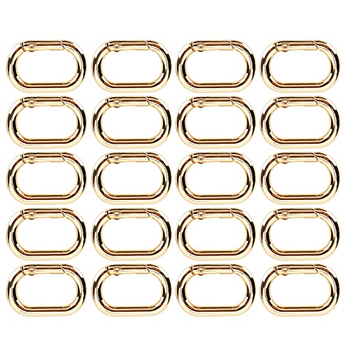 Pssopp 20Pcs Oval Spring Clip Golden Spring Mountaineering Buckle Carabiner Metal Spring Key Ring for Key Organizing Accessories(gold)