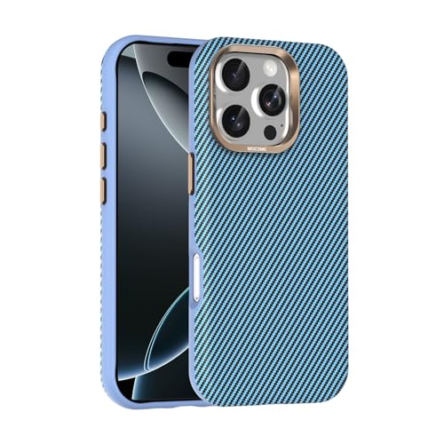 Étui iPhone 16 Pro 6,3 pouces texture cuir carbone bleu de luxe