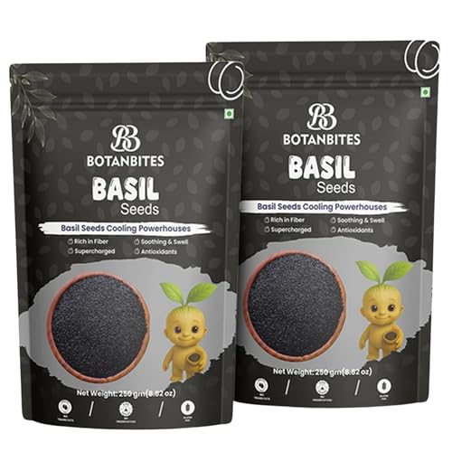 Image of BOTANBITES Basil Seeds Combo 500g | Rich in Fibre & Plant-Based Omega-3 | Natural Superfood for Fat Loss, Digestion & Hydration | Sabja Seeds for Eating & Drinking | Vegan & Gluten-Free | 250g x 2 (500 G)