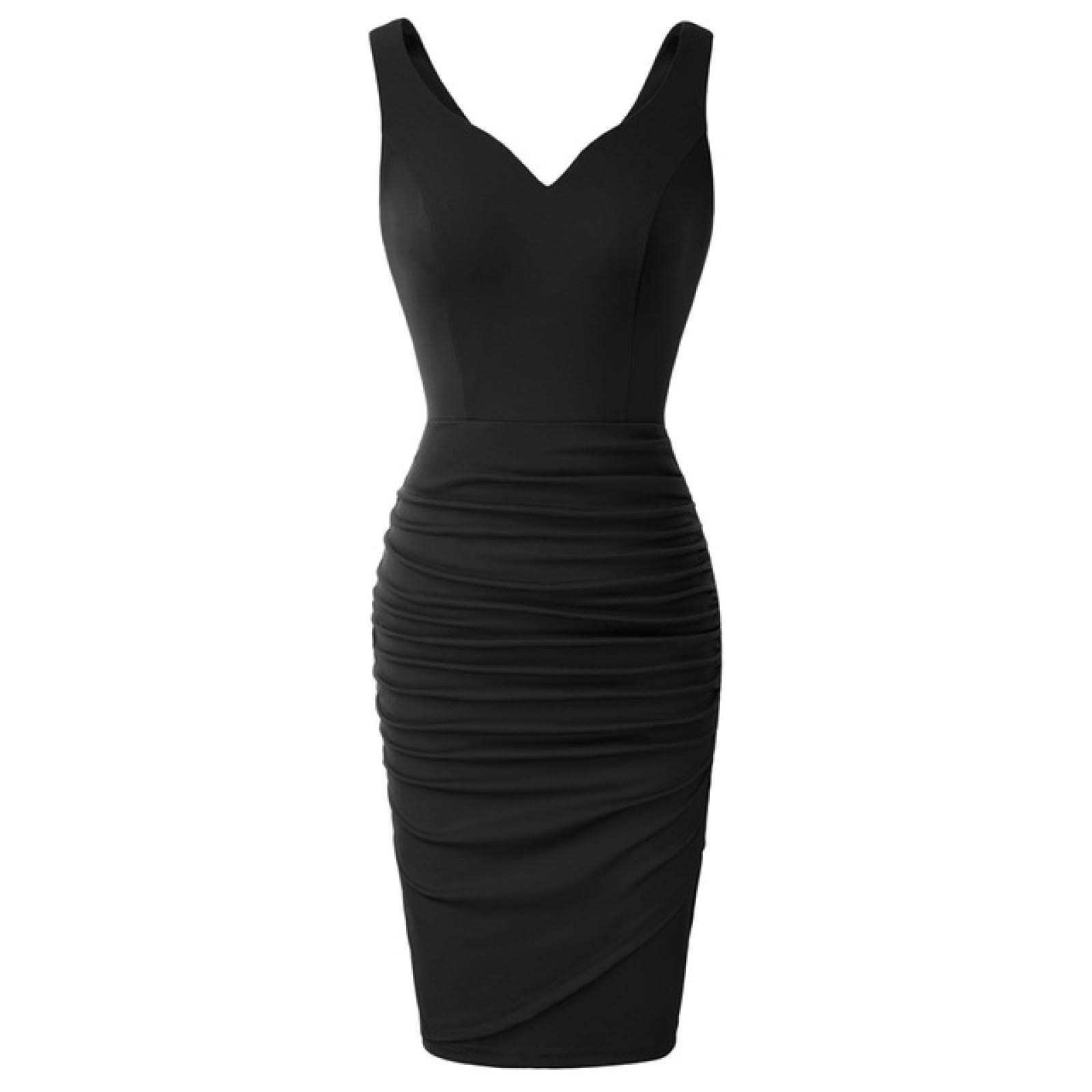 Vestito Abito Dress Donna Abiti da Donna Abito A Tubino Plissettato Senza Maniche Scollo A V U-Back Fianchi Avvolto Abito Formale Aderente Sexy Mini Lady
