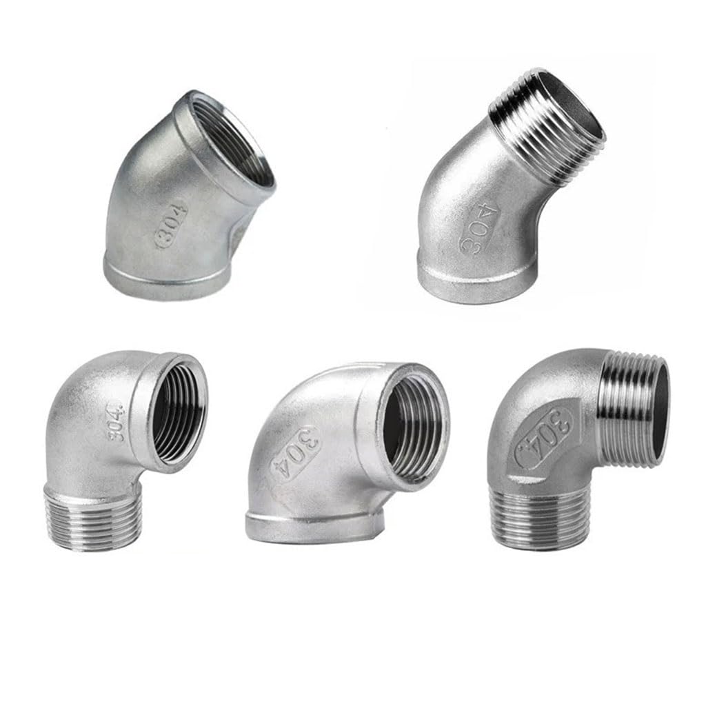 accesorios de conexión de tubería, Codo de acero inoxidable de 45 grados y 90 grados, 1/4 "3/8" 1/2 "3/4" 1 "1-1/4" conector acodado roscado macho-hembra accesorio de tubería 304,(1.25 Inch 45 Male T