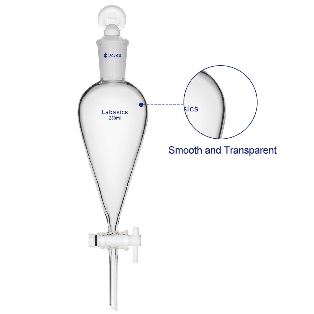 Labasics Imbuto Separatore Conico in Vetro Borosilicato 250ml con Rubinetto di Arresto in PTFE