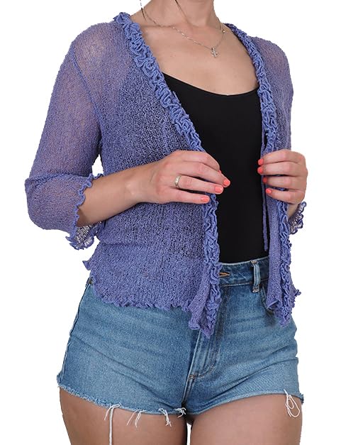 Mimosa Damen-Volant-Cardigan zum Binden, Häkel-Bolero aus schlichtem...