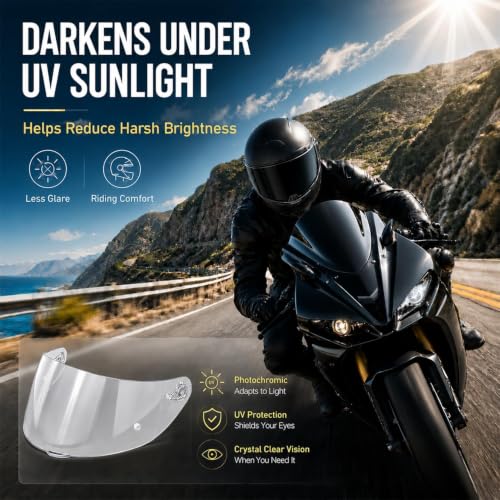 Image of PSLER Photochromic Shatterproof Helmet Visor for K1 K1S K3SV K5 K5S | Impact-Resistant ,UV400 Protection, Motorcycle Tinted Face Shield for K1 K1S K3SV K5 K5S ,Visor Replacement
