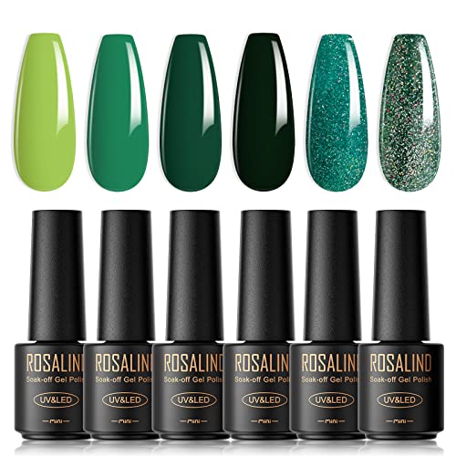 ROSALIND Esmalte de uñas semipermanente, 6 Colores Mini Verde Brillante Pintauñas Gel de esmalte de uñas de Gel Manicura Nail Art Lote Soak Off UV LED esmalte de uñas