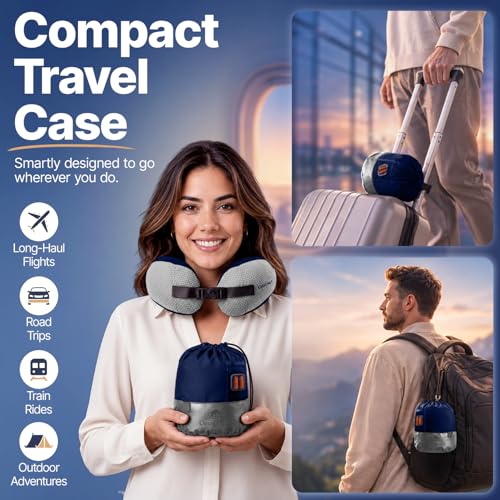 Image of ComfyNap Versatile Travel Neck Pillow for Airplane [Patented], 9 Positions in 3 Techniques, Plane Pillow with Pure Memory Foam, Travel Pillow with HeadRest Flight Sleep, Travel Essential - Earth