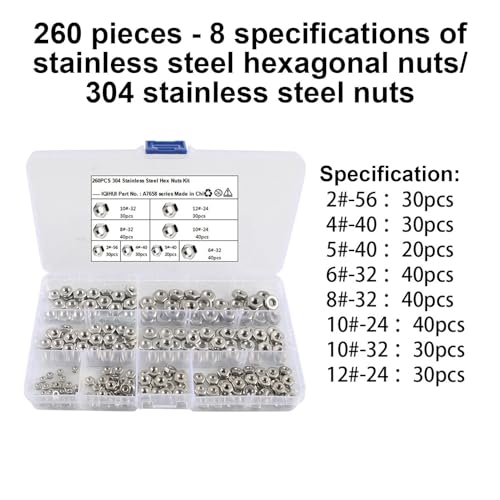 Écrous hexagonaux robustes MARIALWARE, kit d'assortiment durable en acier inoxydable de qualité