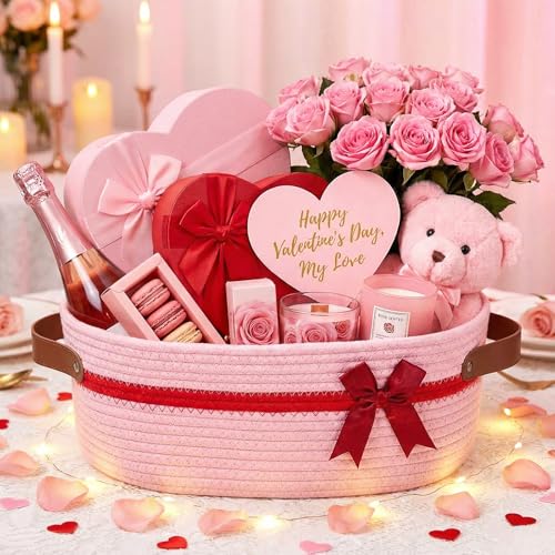 Image of Colingmill 2026 Graduation Large Woven Basket for Gifts Empty Set with Gift Bags and Ribbon Gift Baskets and Wrapping Set Storage 14 inchx 10 inchx 5.5 inch Decorative Box for Class of 2026 Graduation(Light Pink)