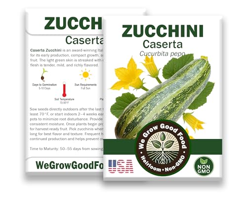 Caserta Zucchini Seeds for Planting – Organic, Non-GMO, Heirloom Italian Summer Squash – Open-Pollinated, High Germination – Cucurbita Pepo VAR. cylindrica USA Grown