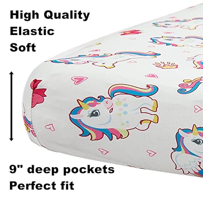 4 Pack Soft Baby Girl Crib Sheets for Standard Crib Mattress Unicron Rainbow Heart Cute Neutral Polyester Unisex Fitted Crib Sheets Set for Baby Girls