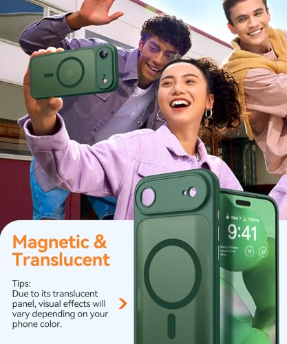Image of CANSHN Magnetic Compatible with iPhone Air Case(6.5 Inch), Upgraded [Full Camera Protection] [Compatible with Magsafe] [Translucent Matte] Shockproof Phone Cover for iPhone 17 Air Case,Deep Green