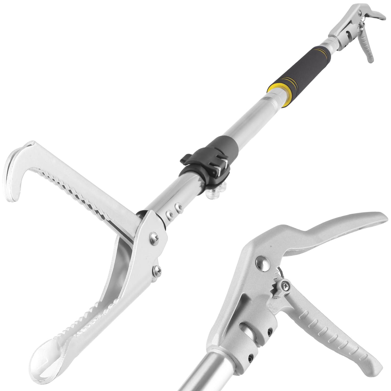 Robuster Schlangengreifer, 175,3 cm, professionelle Schlangenzange, langer Griff, Schlangen-Futterzange für Klapperschlange, breite Backen, Edelstahlrohr (schwarze, gelbe Stange)