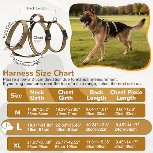 Ledeak Hundegeschirr Ausbruchsicher, Anti Zug Sicherheitsgeschirr Hund, Verstellbare Brustgeschirr mit Gepolstertem Griff, Ausbruchsicheres Geschirr für Hunde Training & Spazieren (Khaki, L)